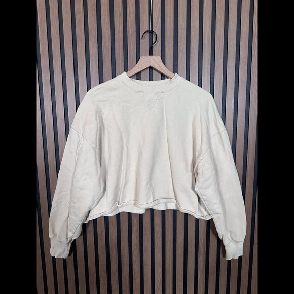 Assembly Label Sweater 10 / M Womens Ivory Fleece Pullover Crewneck Cropped - Picture 1 of 7